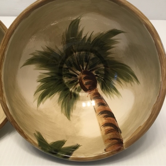 Tabletops Gallery KONA Footed Soup Cereal Bowls SET Of 2 Handcrafted Palm Tree - Picture 7 of 9